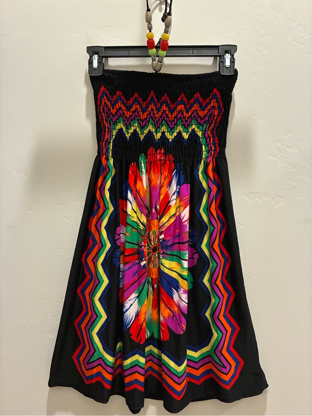Just Love Black Multicolor Strapless Smocked Midi Skirt